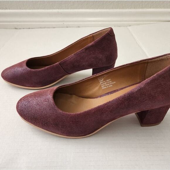 ENJOIYA Eleganza Maroon Block Heel Pointed Toe Pumps Heels Career Office Shoes - Picture 5 of 10